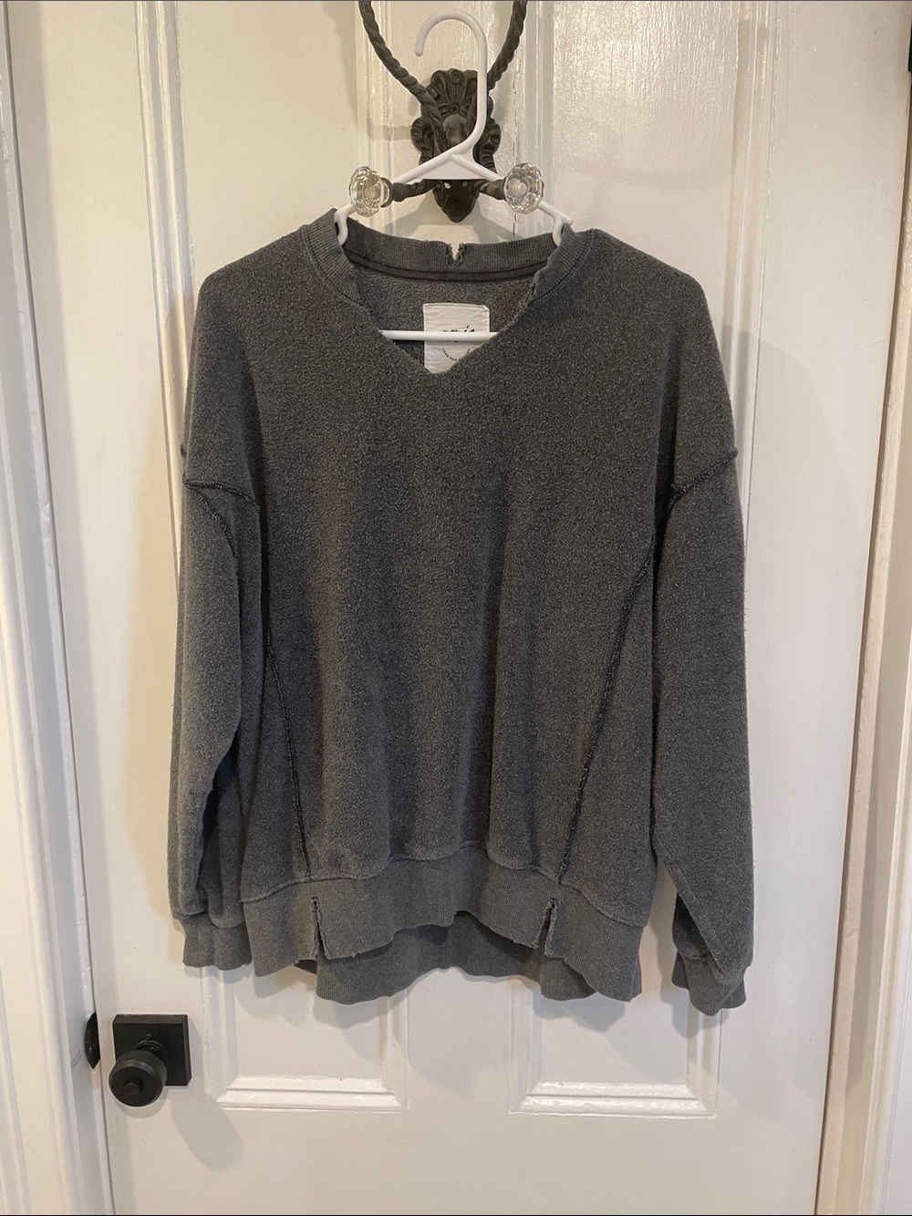 aerie Heather Gray V‑Neck Oversized Fleece Pullover